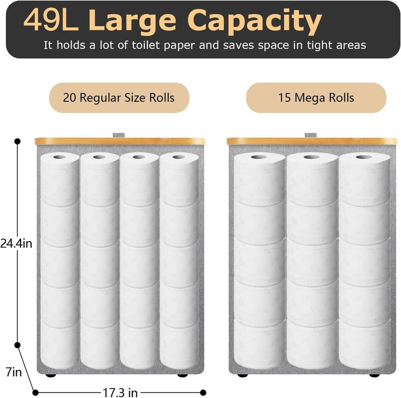 Dotpilgo Extra Large Toilet Paper Storage Basket with Lid 49L Slim Toilet Paper Basket Holder Bin Container Organizer for Bathroom Hold up to 20 Regular Rolls or 15 Mega Rolls - Image 2